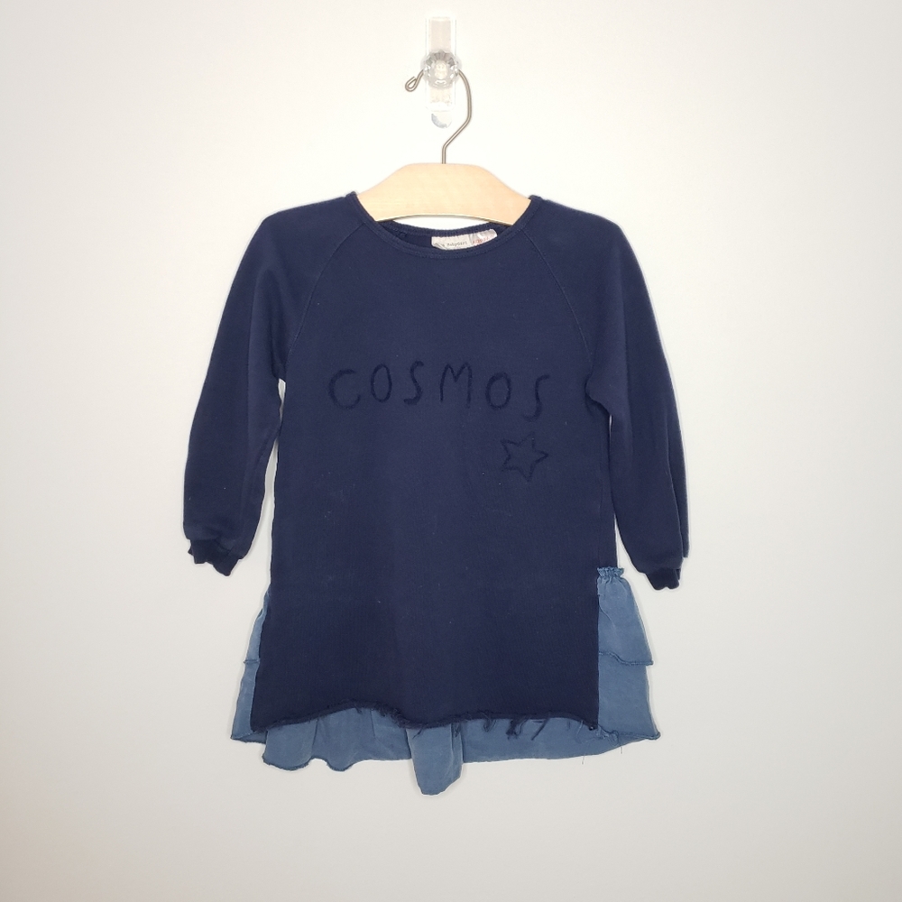 Zara 2-3Y Toddler Girl Cosmos Navy and Blue Ruffled Sweatshirt Dress - Picture 2 of 8